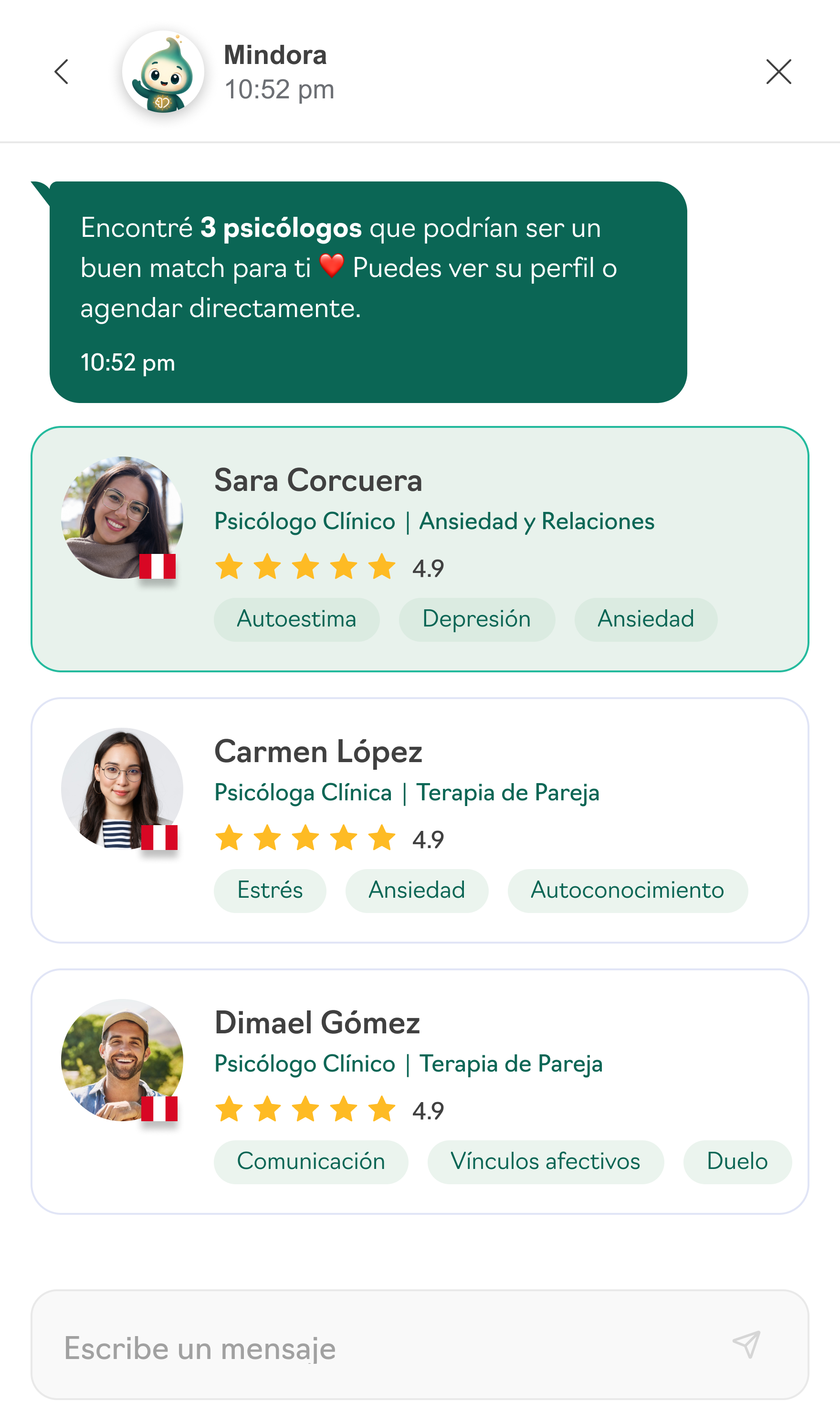 Mindora: sugerencias de profesionales